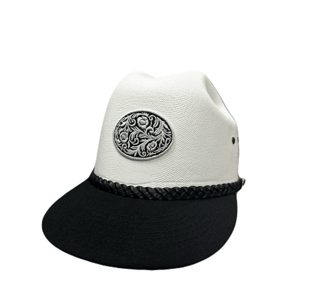 Black and white filigree buckle