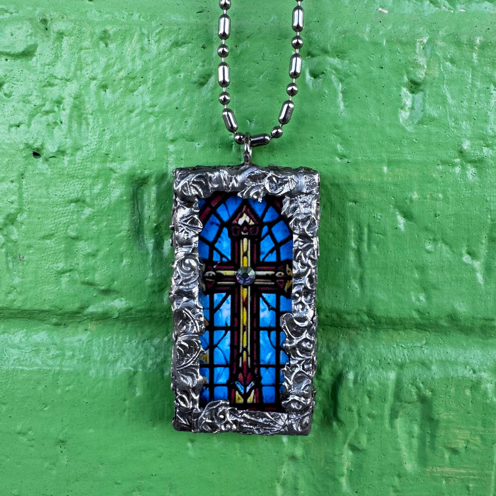 Jesus / stained glass cross chain and pendant