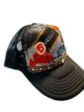 Load image into Gallery viewer, FLAME PATCHWORK BLACK TRUCKER
