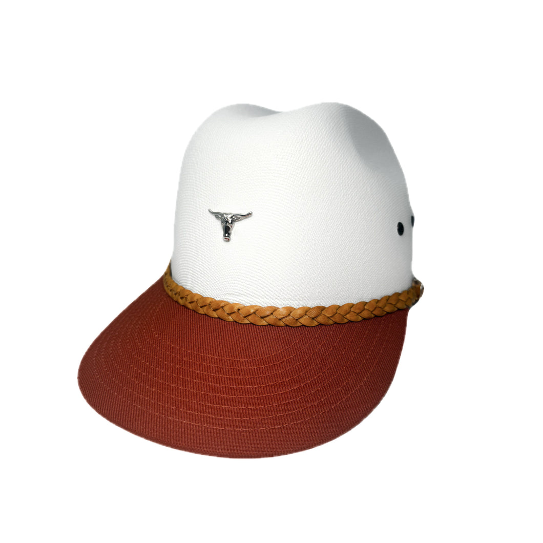 Burnt orange/ white steer head cap