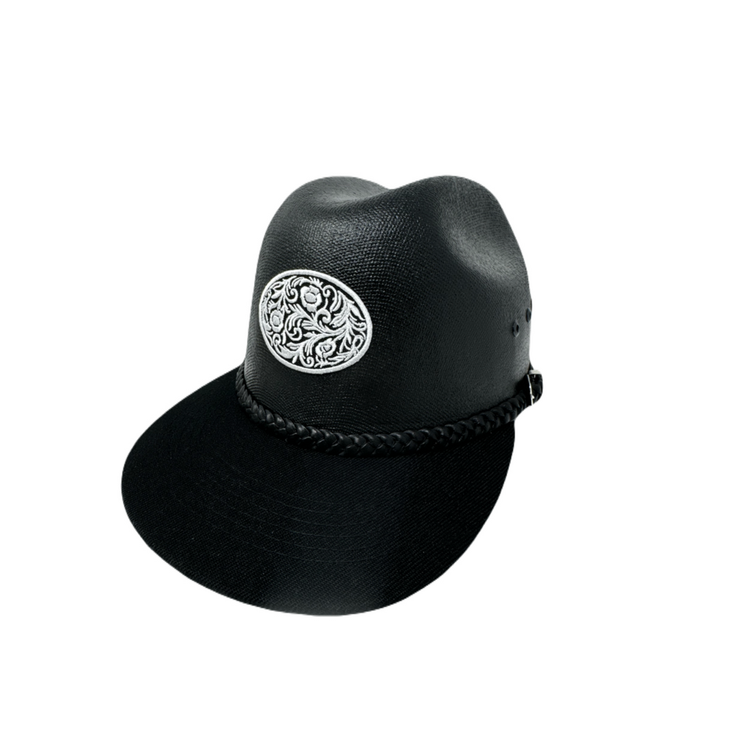 Black filigree buckle cap